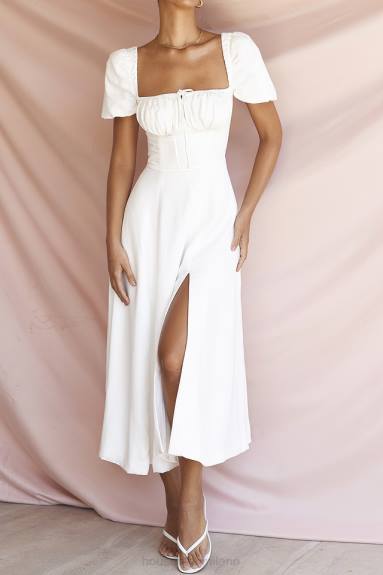 vestiario esso House of CB prendisole midi tallulah bianco con maniche a sbuffo X44T440