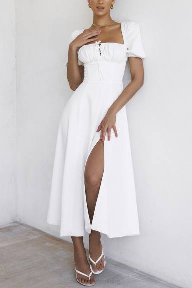 vestiario esso House of CB prendisole midi tallulah bianco con maniche a sbuffo X44T440