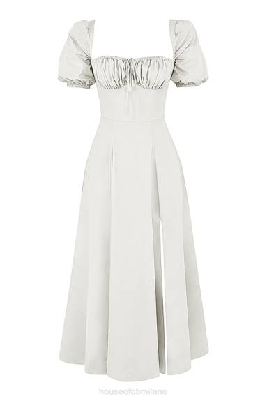 vestiario esso House of CB prendisole midi tallulah bianco con maniche a sbuffo X44T440