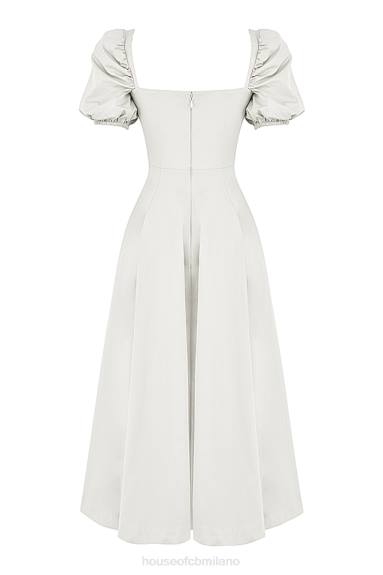 vestiario esso House of CB prendisole midi tallulah bianco con maniche a sbuffo X44T440