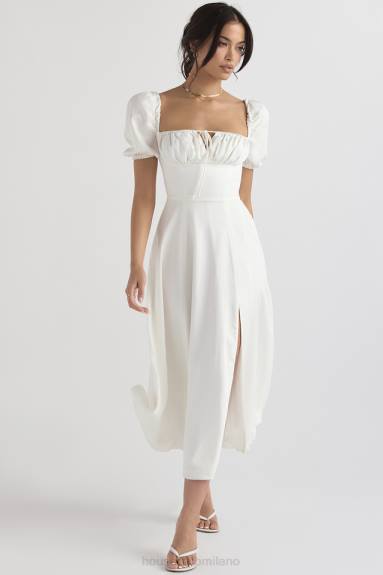vestiario esso House of CB prendisole midi tallulah bianco con maniche a sbuffo X44T440
