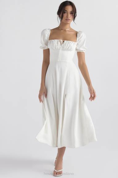 vestiario esso House of CB prendisole midi tallulah bianco con maniche a sbuffo X44T440