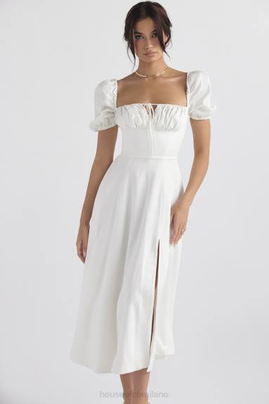 vestiario esso House of CB prendisole midi tallulah bianco con maniche a sbuffo X44T440