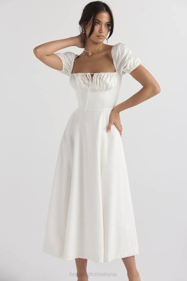 vestiario esso House of CB prendisole midi tallulah bianco con maniche a sbuffo X44T440