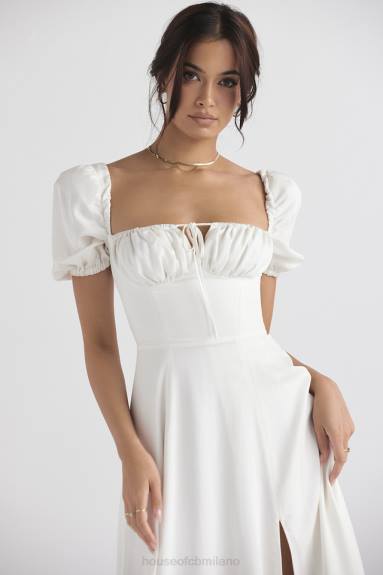 vestiario esso House of CB prendisole midi tallulah bianco con maniche a sbuffo X44T440