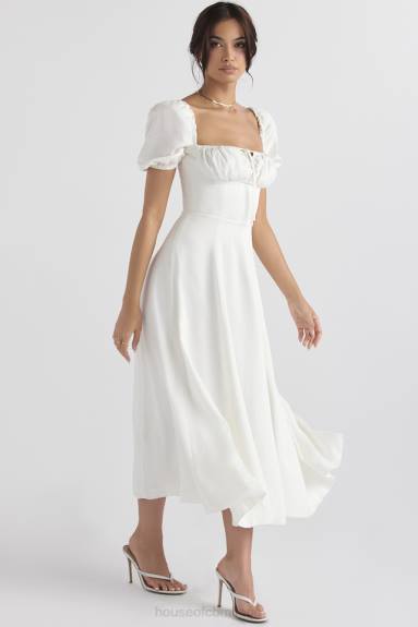 vestiario esso House of CB prendisole midi tallulah bianco con maniche a sbuffo X44T440