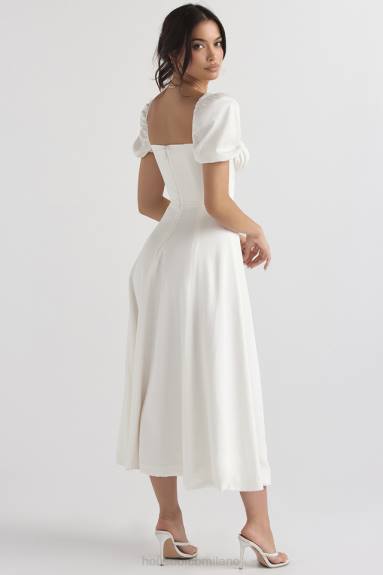 vestiario esso House of CB prendisole midi tallulah bianco con maniche a sbuffo X44T440