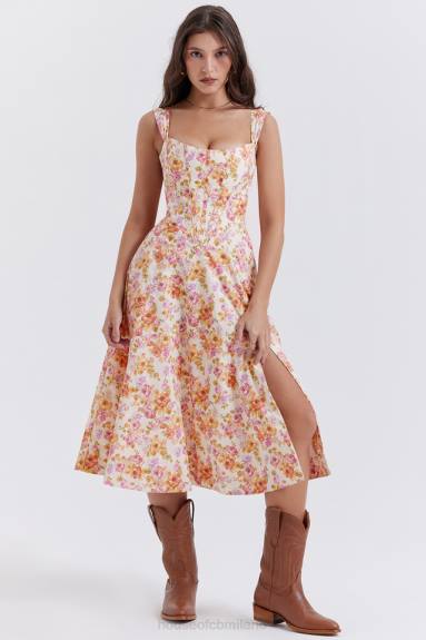vestiario esso House of CB saira prendisole midi floreale avorio X44T248