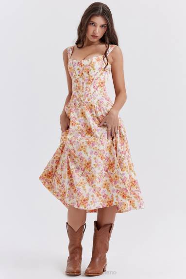 vestiario esso House of CB saira prendisole midi floreale avorio X44T248