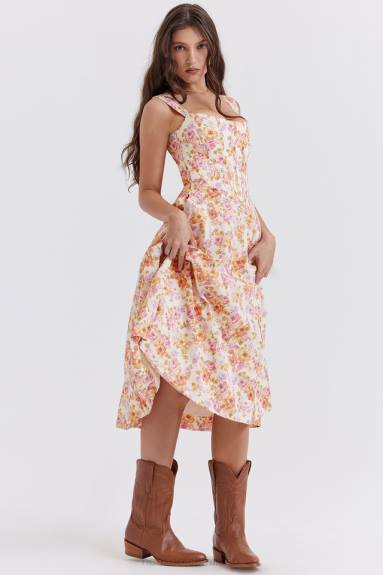vestiario esso House of CB saira prendisole midi floreale avorio X44T248