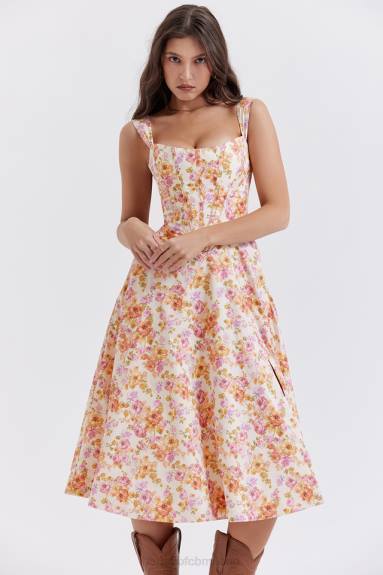 vestiario esso House of CB saira prendisole midi floreale avorio X44T248