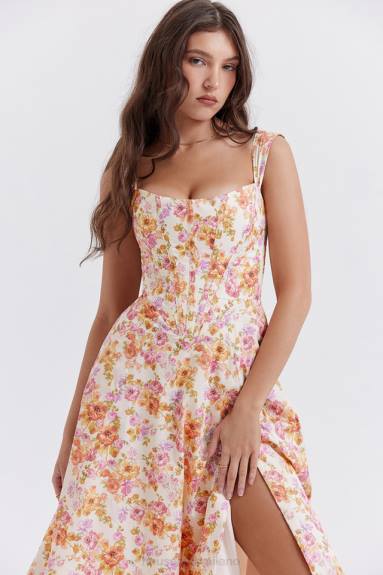 vestiario esso House of CB saira prendisole midi floreale avorio X44T248