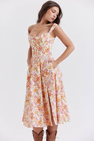 vestiario esso House of CB saira prendisole midi floreale avorio X44T248