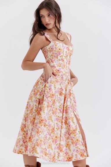 vestiario esso House of CB saira prendisole midi floreale avorio X44T248