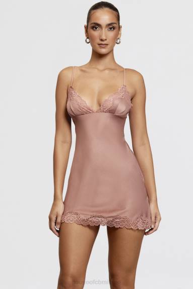 vestiario esso House of CB Abito sottoveste in raso e pizzo rosa nia rose X44T369