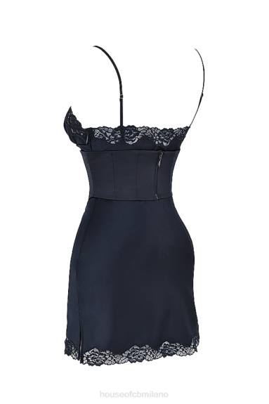 vestiario esso House of CB abito sottoveste in raso blu scuro soraya X44T372