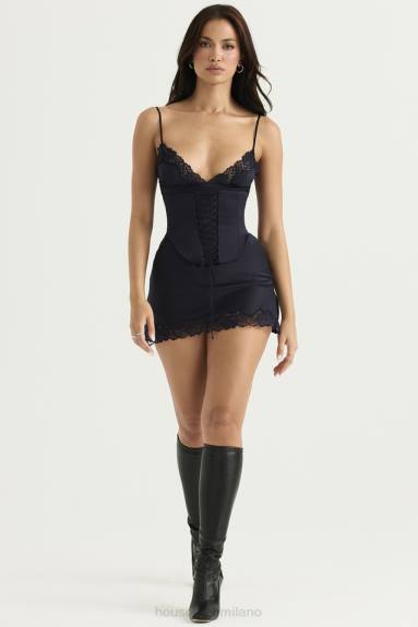 vestiario esso House of CB abito sottoveste in raso blu scuro soraya X44T372