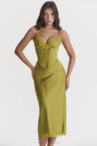 vestiario esso House of CB abito sottoveste in raso chartreuse salma X44T288