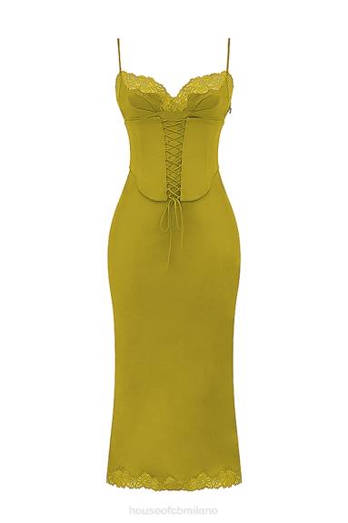 vestiario esso House of CB abito sottoveste in raso chartreuse salma X44T288