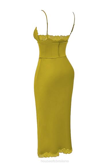 vestiario esso House of CB abito sottoveste in raso chartreuse salma X44T288
