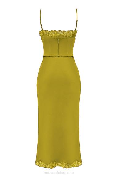 vestiario esso House of CB abito sottoveste in raso chartreuse salma X44T288