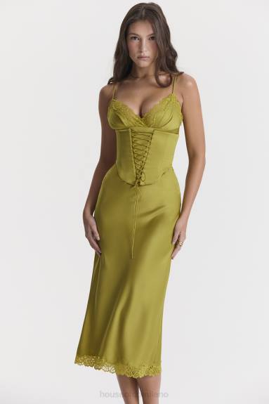vestiario esso House of CB abito sottoveste in raso chartreuse salma X44T288