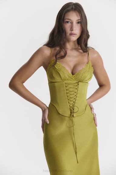 vestiario esso House of CB abito sottoveste in raso chartreuse salma X44T288