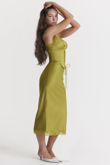 vestiario esso House of CB abito sottoveste in raso chartreuse salma X44T288