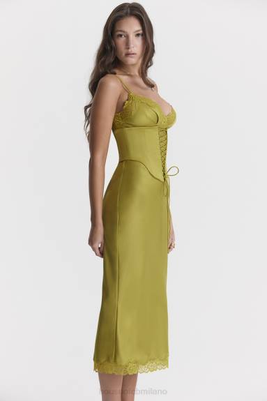 vestiario esso House of CB abito sottoveste in raso chartreuse salma X44T288