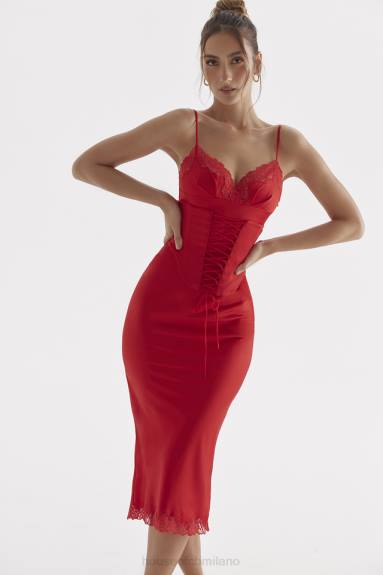 vestiario esso House of CB abito sottoveste in raso con rosa rossa salma X44T293