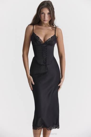vestiario esso House of CB abito sottoveste in raso nero salma X44T283
