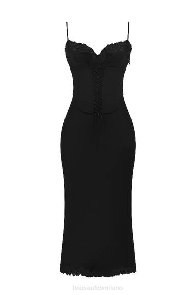 vestiario esso House of CB abito sottoveste in raso nero salma X44T283
