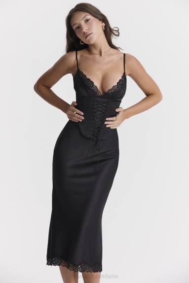 vestiario esso House of CB abito sottoveste in raso nero salma X44T283