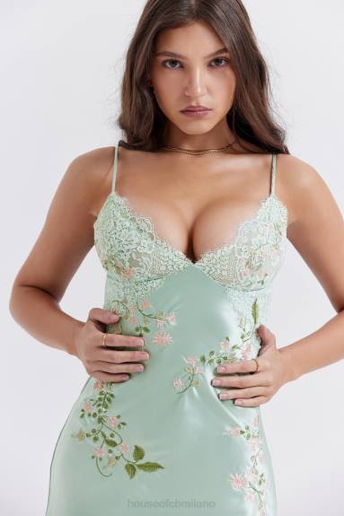 vestiario esso House of CB abito sottoveste ricamato in giada chiara Fallon X44T240