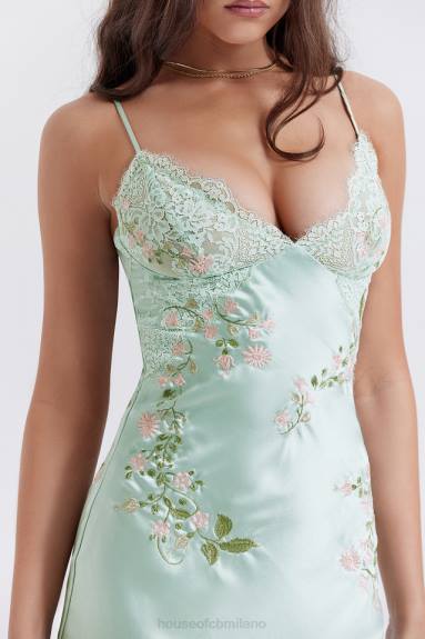 vestiario esso House of CB abito sottoveste ricamato in giada chiara Fallon X44T240
