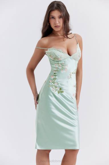 vestiario esso House of CB abito sottoveste ricamato in giada chiara Fallon X44T240
